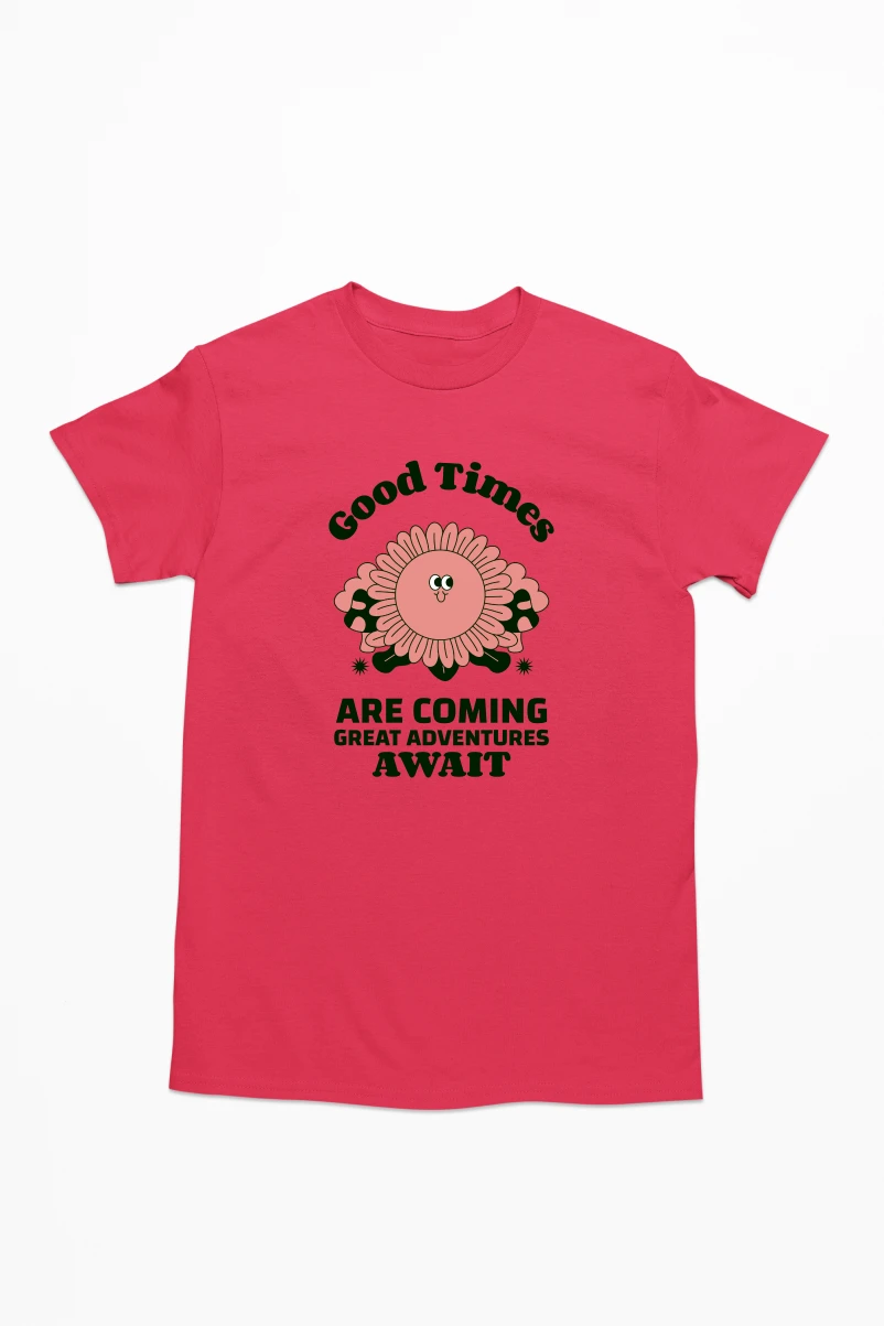 Good Times Are Coming Great Adventures Await Men's Tshirt (Red, S)