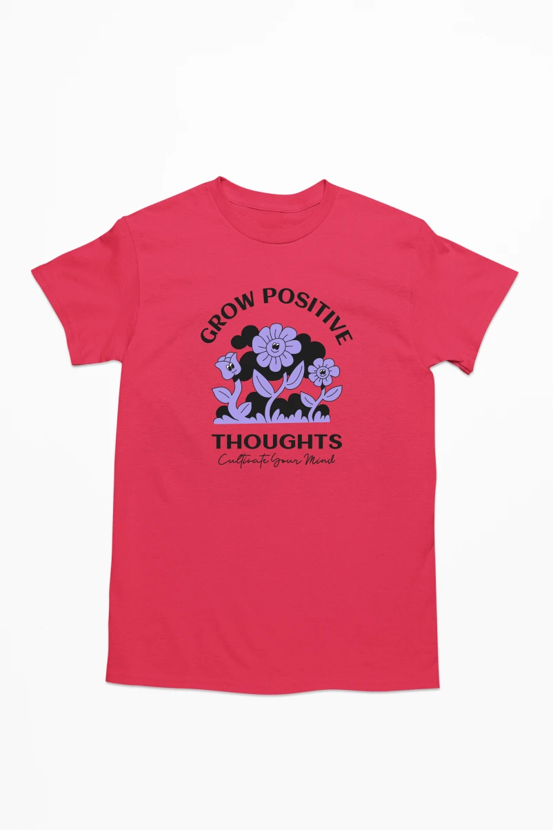 Grow Positive Thoughts Cultivate Your Mind Men's Tshirt (Red, S)