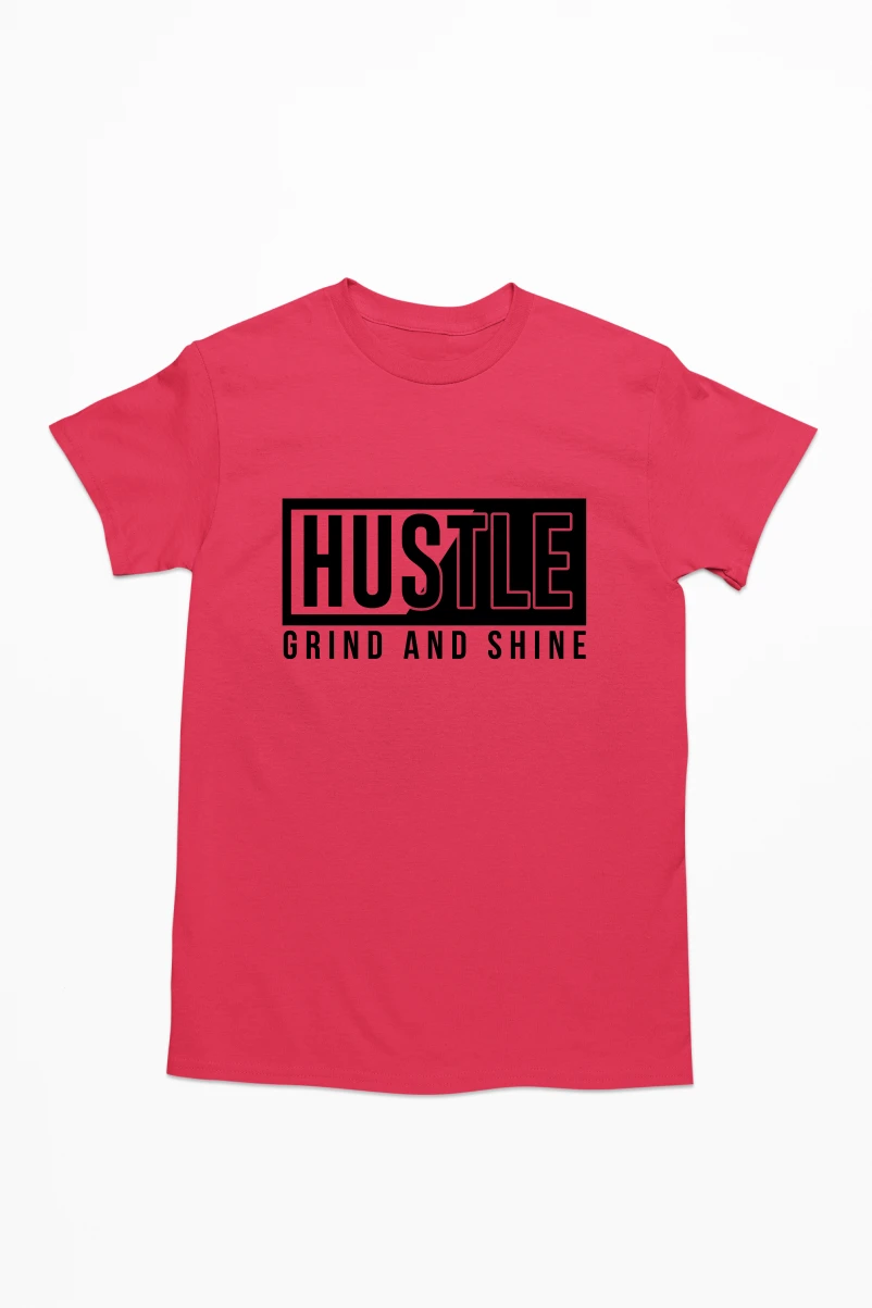 Hustle Grind and Shine Men's Tshirt (Red, S)