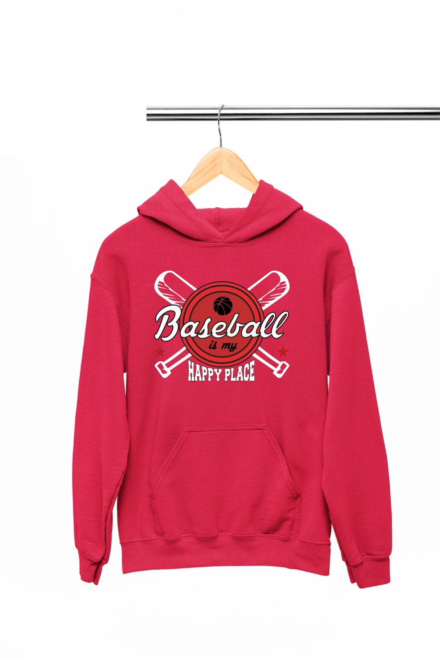 Baseball is My Happy Place Ver.2 Hoodie (Red, S)