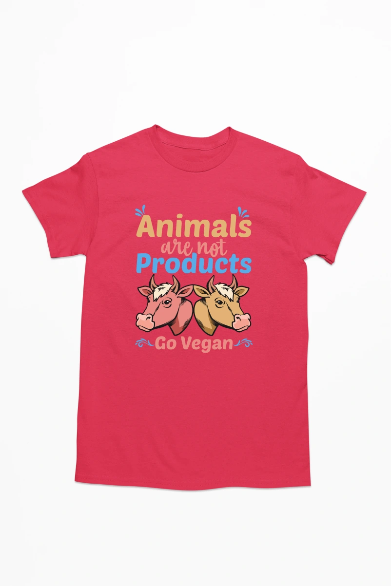Animals Are Not Products Go Vegan Men's Tshirt (Red, S)
