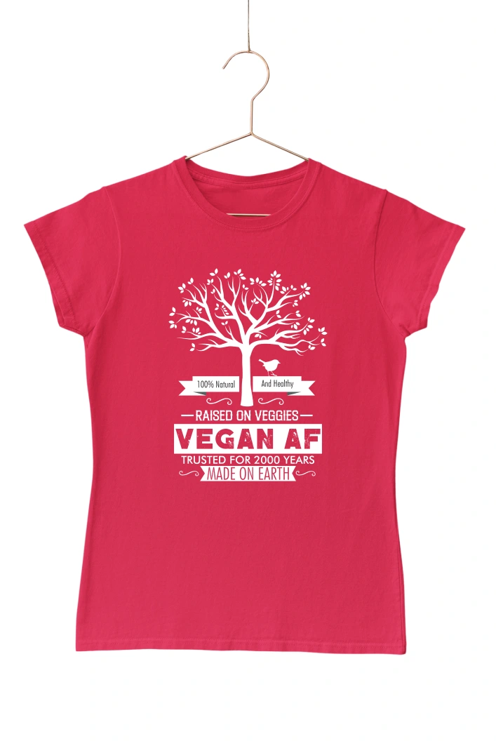 Raised on Veggies Vegan AF Women's Tshirt (Red, S)