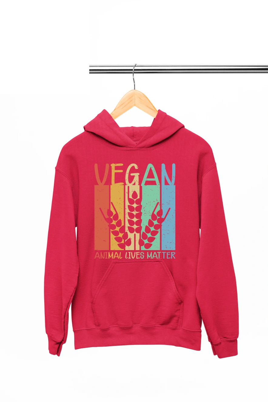 Vegan Animal Lives Matter Hoodie (Red, S)