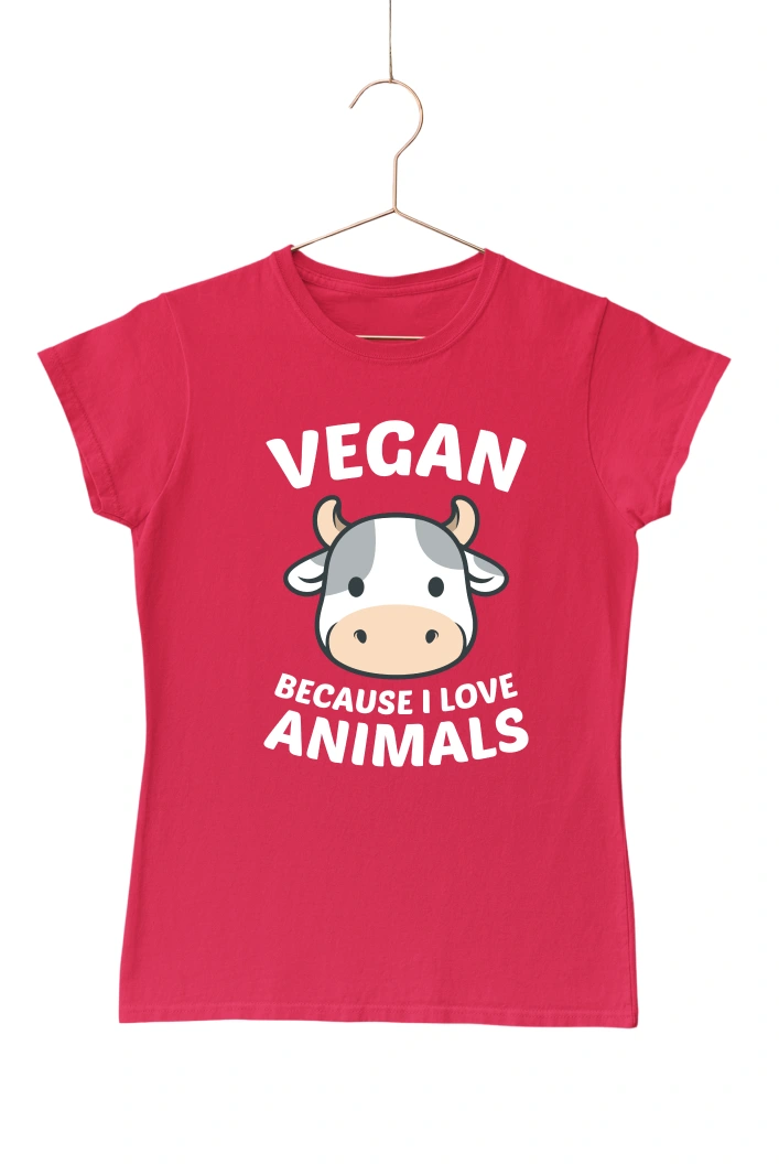 Vegan Because I Love Animals Women's Tshirt (Red, S)