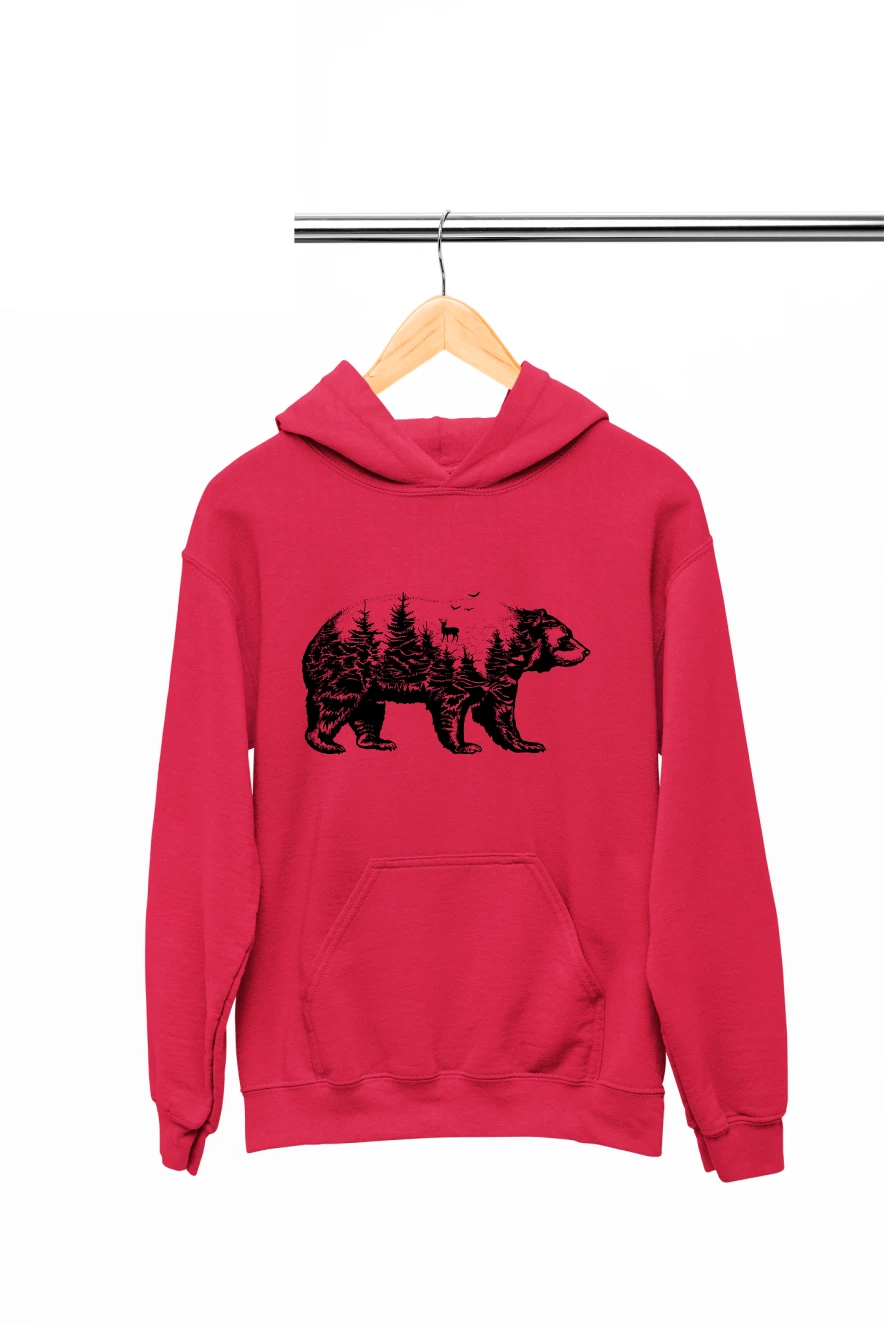 Bear Wilderness Art Hoodie (Red, S)