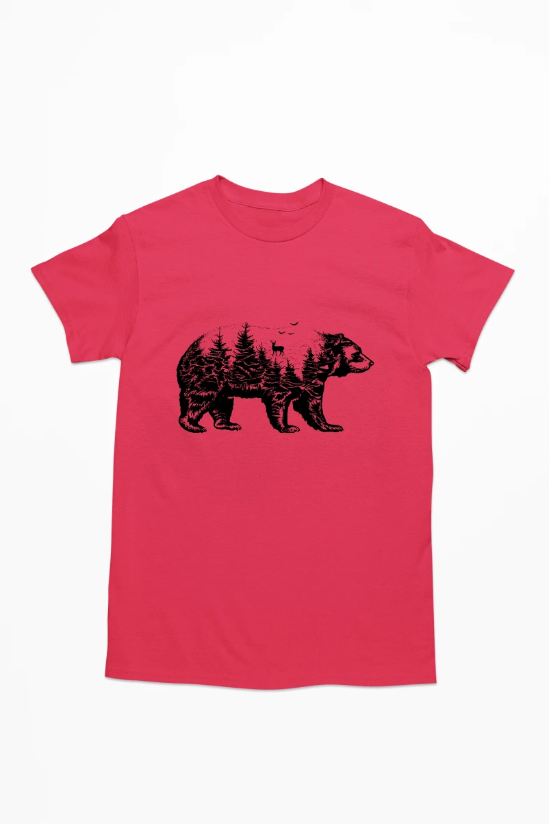 Bear Wilderness Art Men's Tshirt (Red, S)