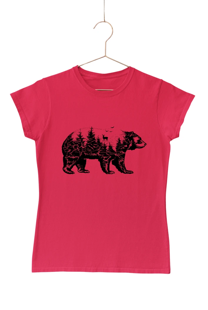 Bear Wilderness Art Women's Tshirt (Red, S)