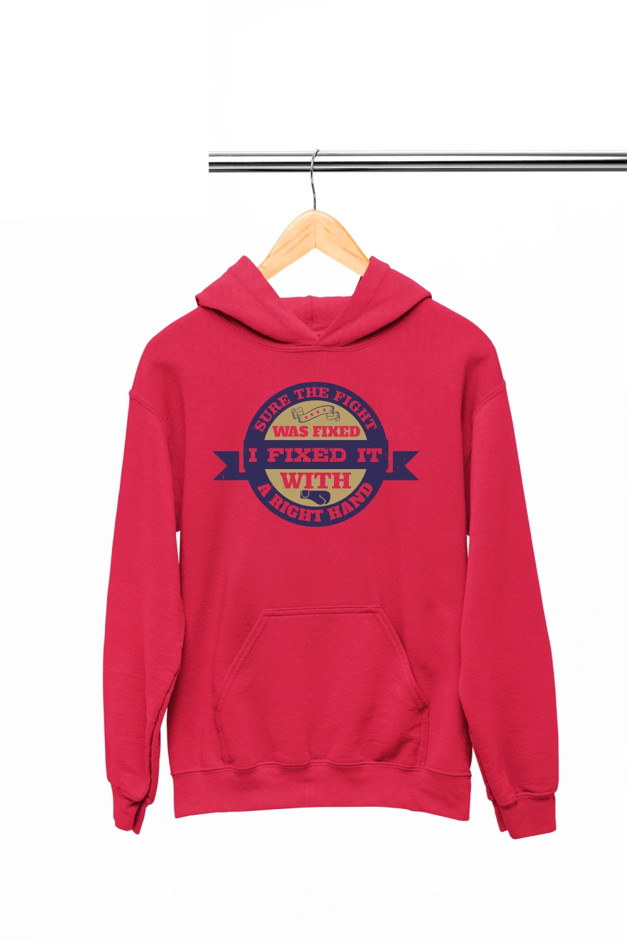 Sure the Fight was Fixed Hoodie (Red, S)