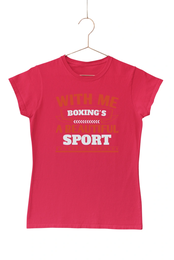 With Me Boxing's A Bautiful Sport Women's Tshirt (Red, S)