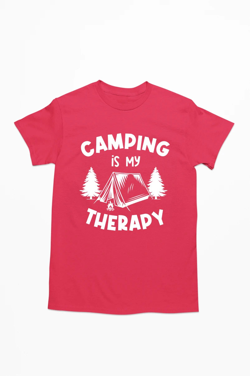 Camping Is My Therapy Men's Tshirt (Red, S)