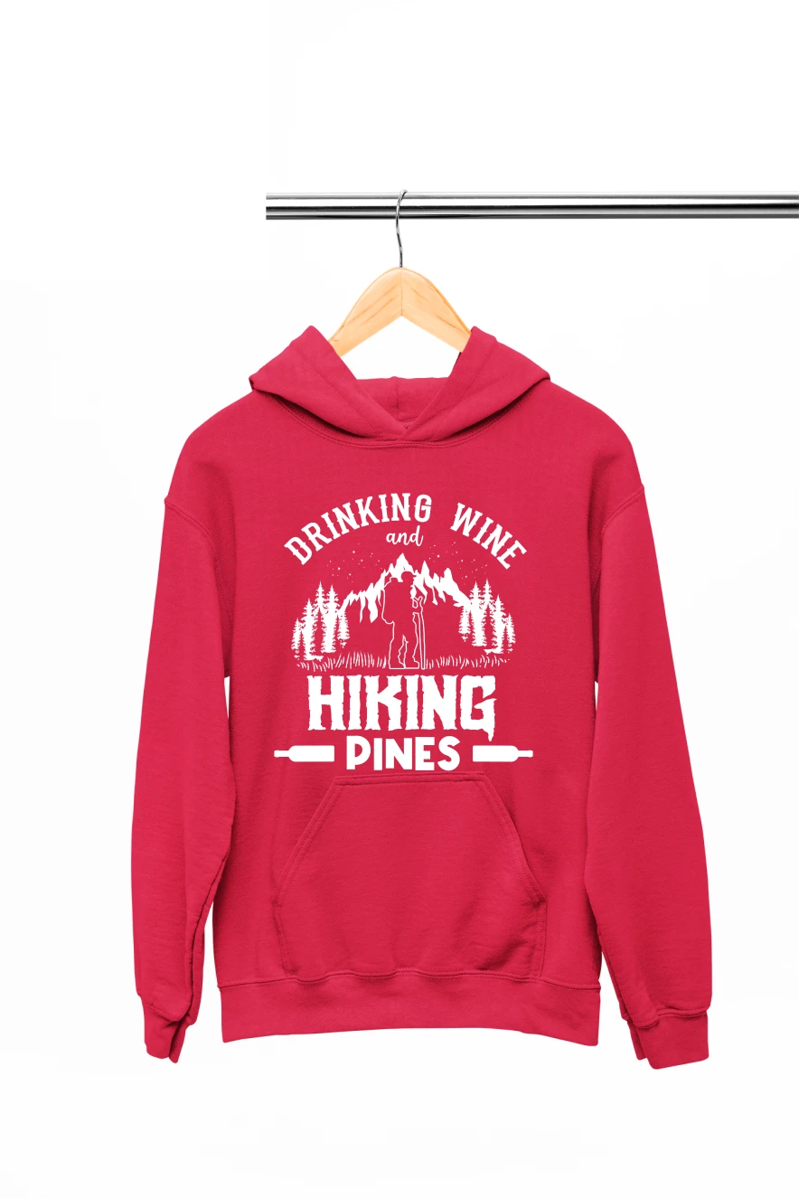 Drinking Wine and Hiking Pines Hoodie (Red, S)