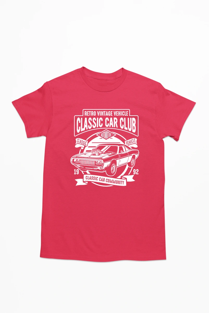 Retro Vintage Vehicle Classic Car Club Men's Tshirt (Red, S)