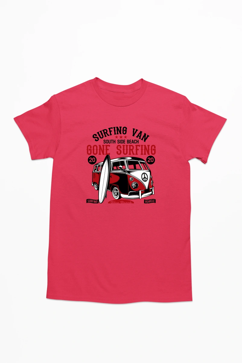 Surfing Van South Side Beach Men's Tshirt (Red, S)