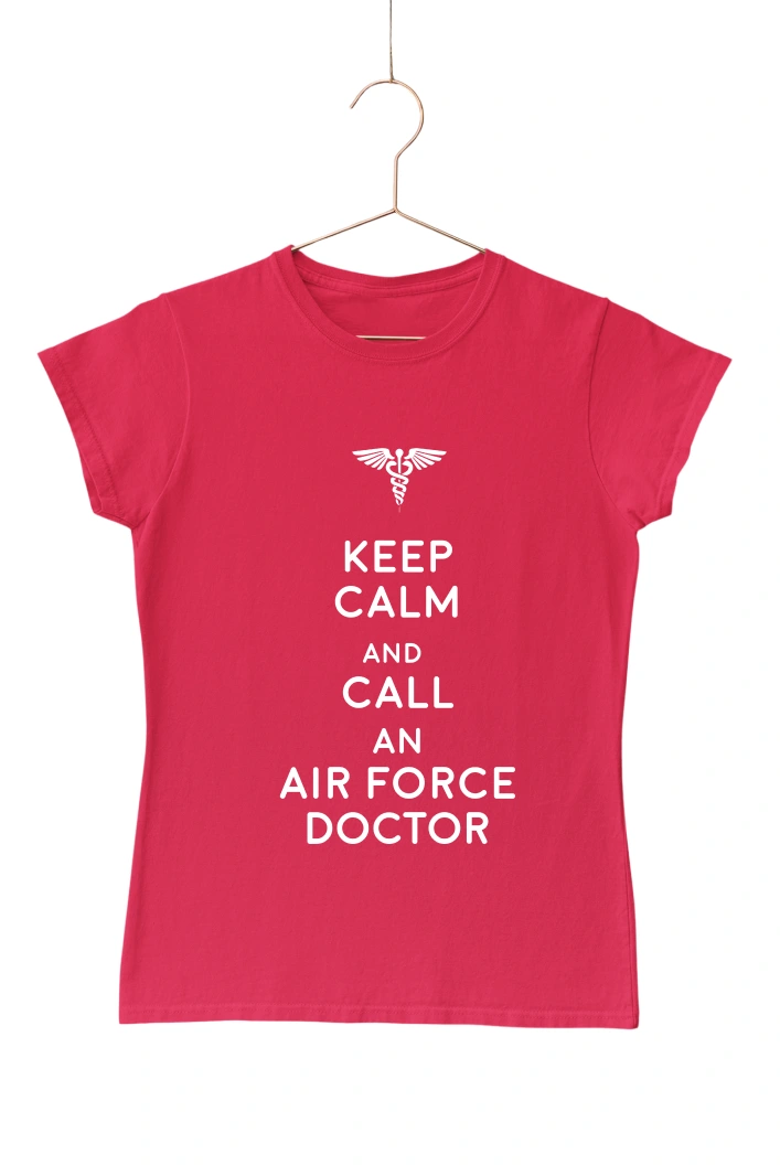 Keep Calm and Call Air Force Doctor Women's Tshirt (Red, S)
