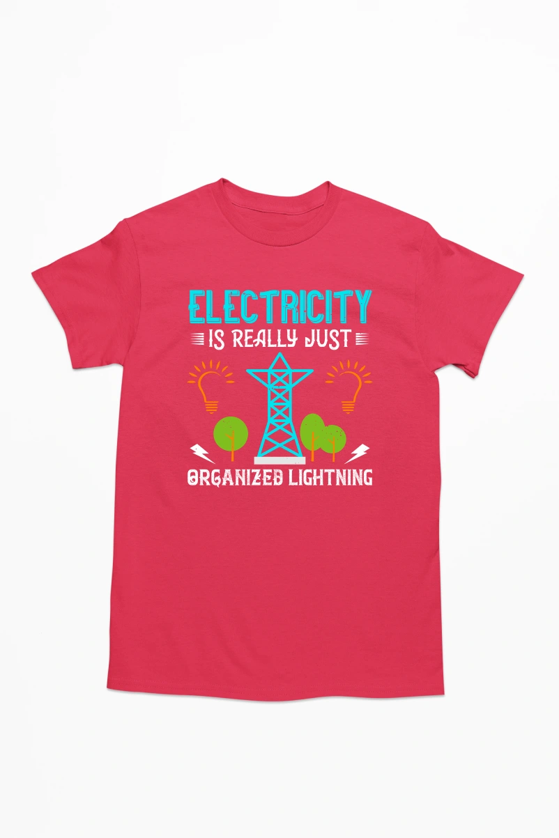 Electricity is Really Just Organized Lightning Ver.2 Men's Tshirt (Red, S)