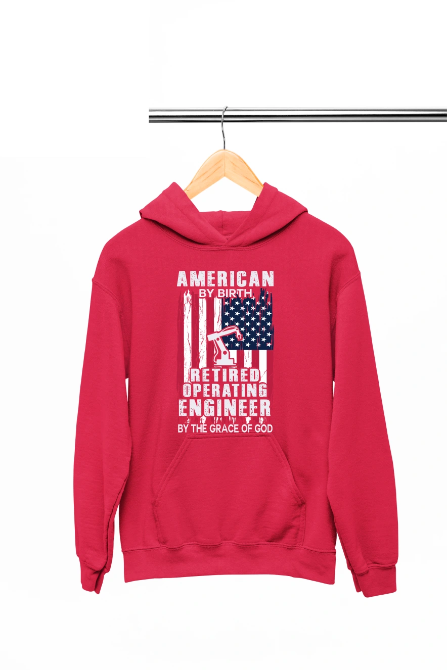 American by Birth Retired Operating Engineer by the Grace of God Hoodie (Red, S)