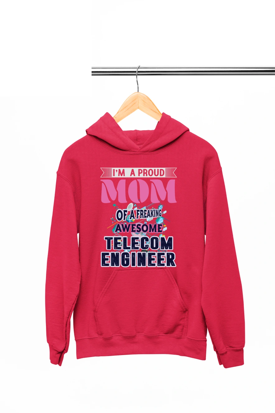 I'm a Proud Mom of A Freaking Awesome Telecom Engineer Hoodie (Red, S)