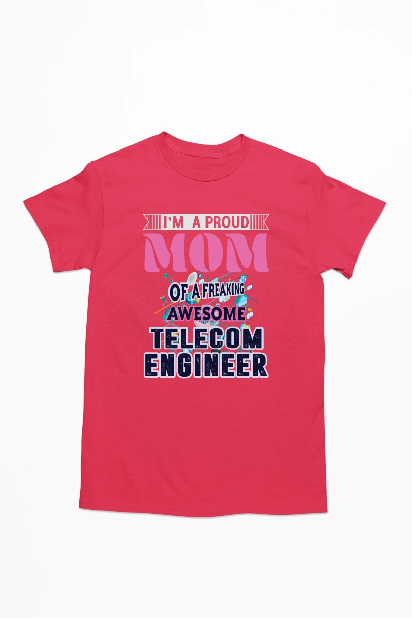 I'm a Proud Mom of A Freaking Awesome Telecom Engineer Men's Tshirt (Red, S)