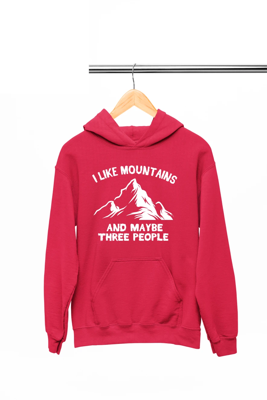 I Like Mountains And Maybe Three People Hoodie (Red, S)