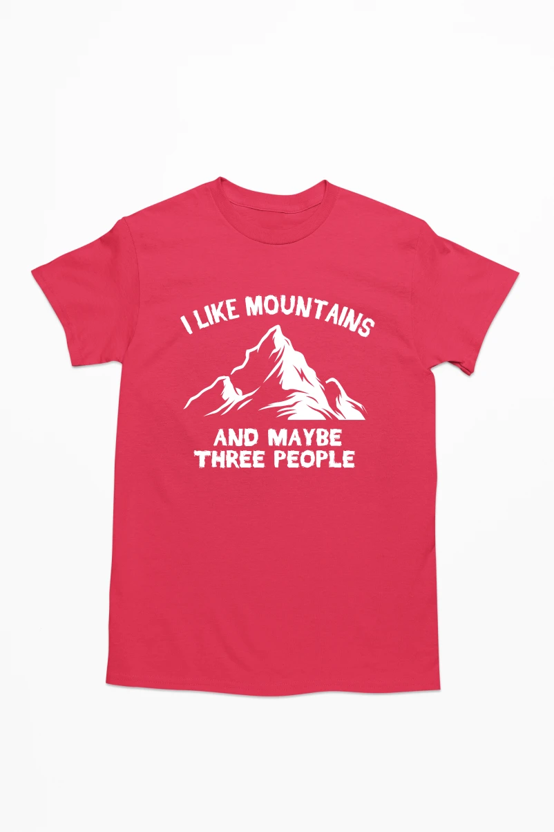 I Like Mountains And Maybe Three People Men's Tshirt (Red, S)