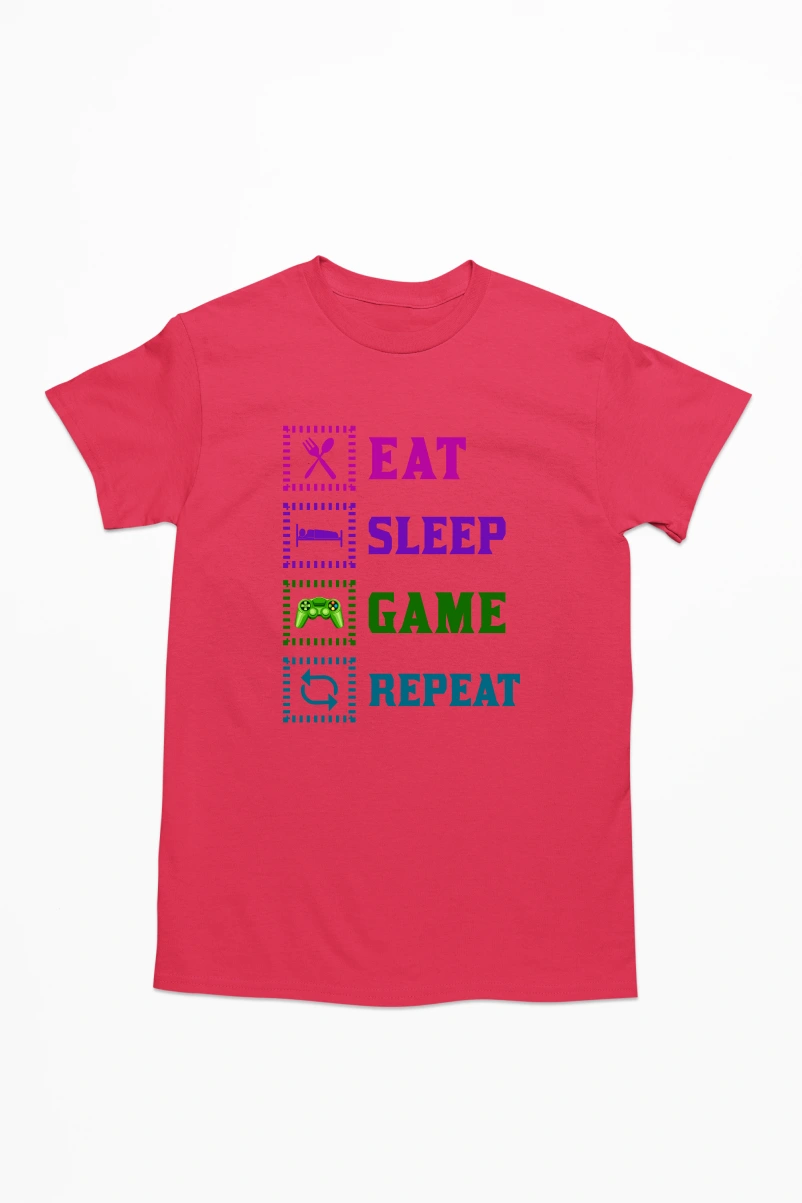Eat Sleep Game Repeat Ver.2 Men's Tshirt (Red, S)