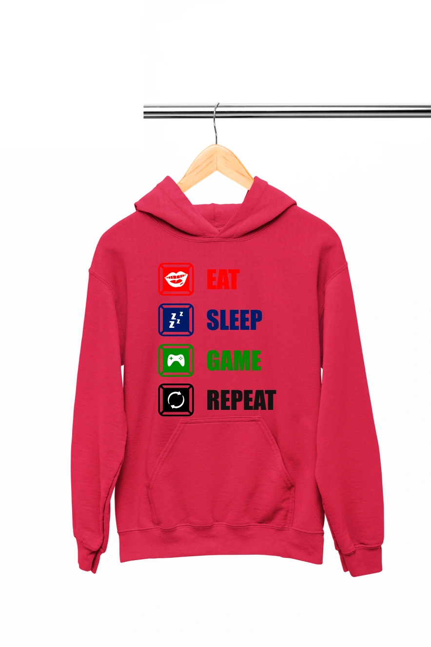 Eat Sleep Game Repeat Hoodie (Red, S)