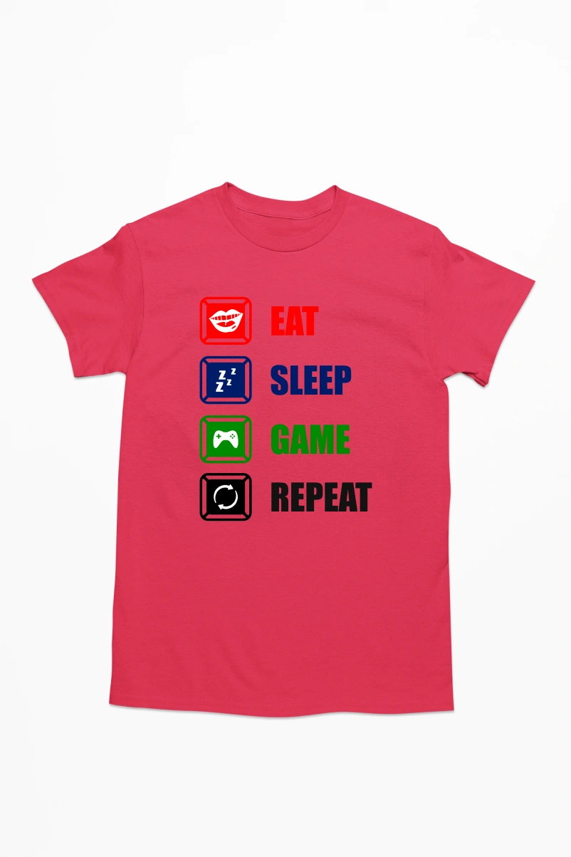 Eat Sleep Game Repeat Men's Tshirt (Red, S)