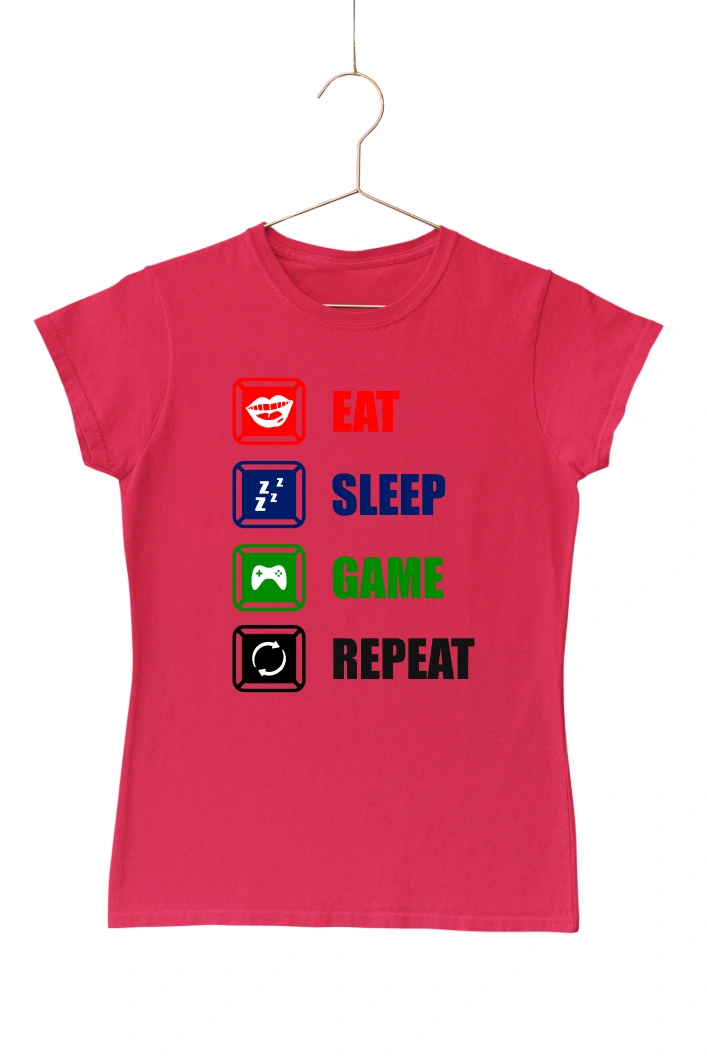 Eat Sleep Game Repeat Women's Tshirt (Red, S)