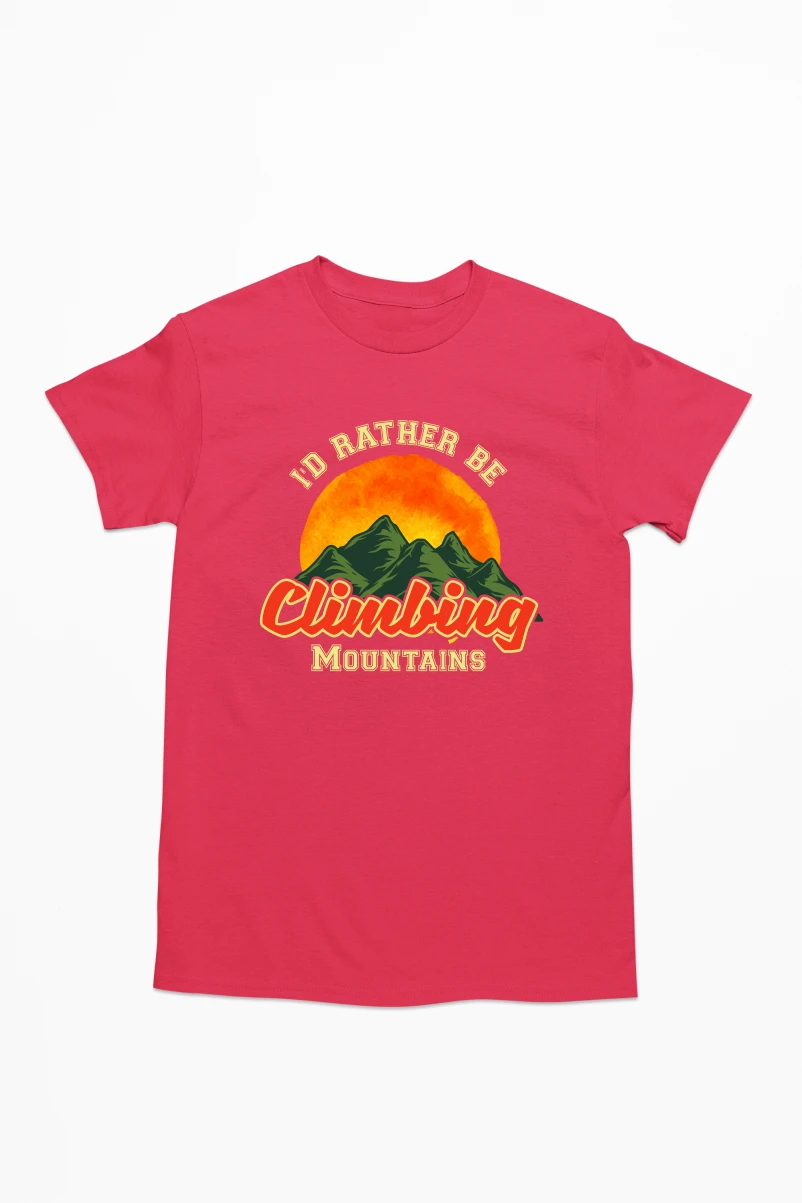 I'd Rather Be Climbing Mountains Men's Tshirt (Red, S)