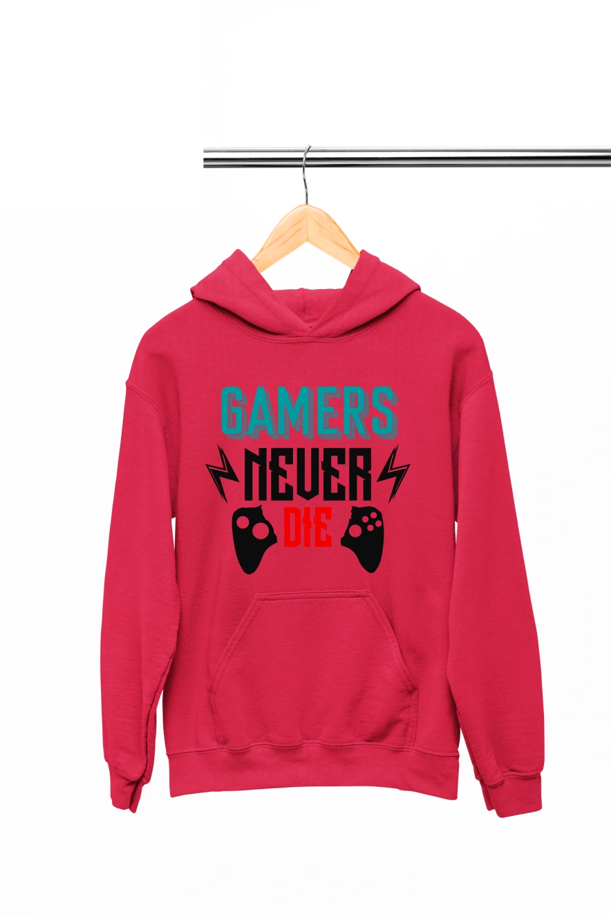 Gamers Never Die Hoodie (Red, S)