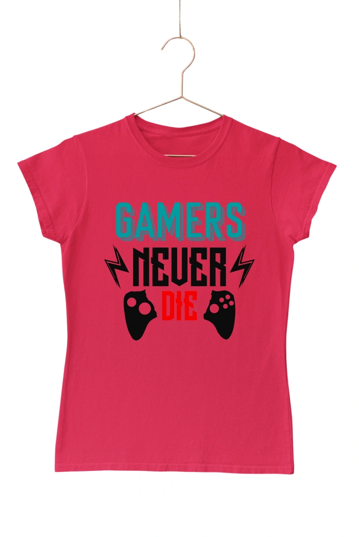 Gamers Never Die Women's Tshirt (Red, S)
