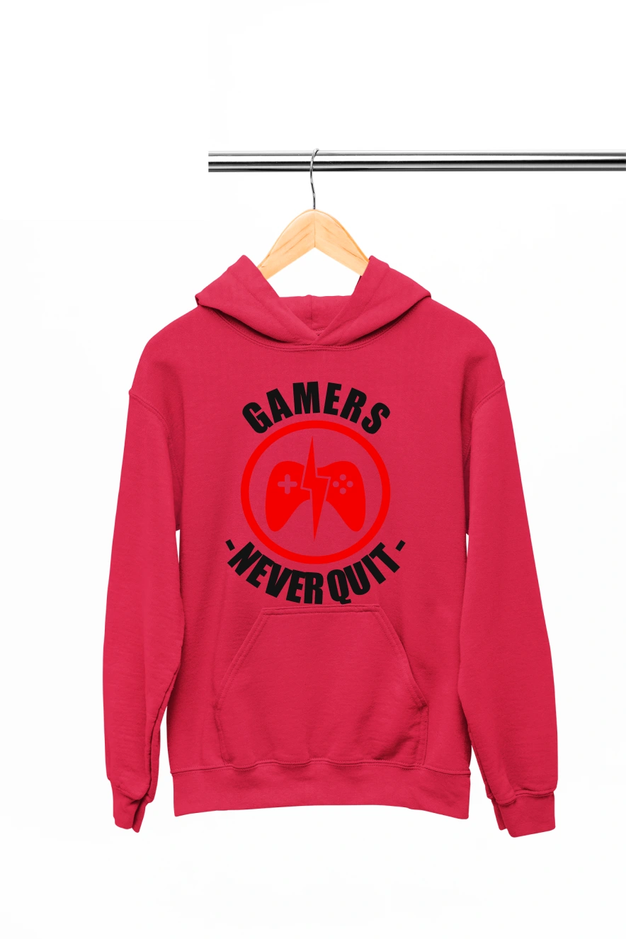 Gamers Never Quit Hoodie (Red, S)