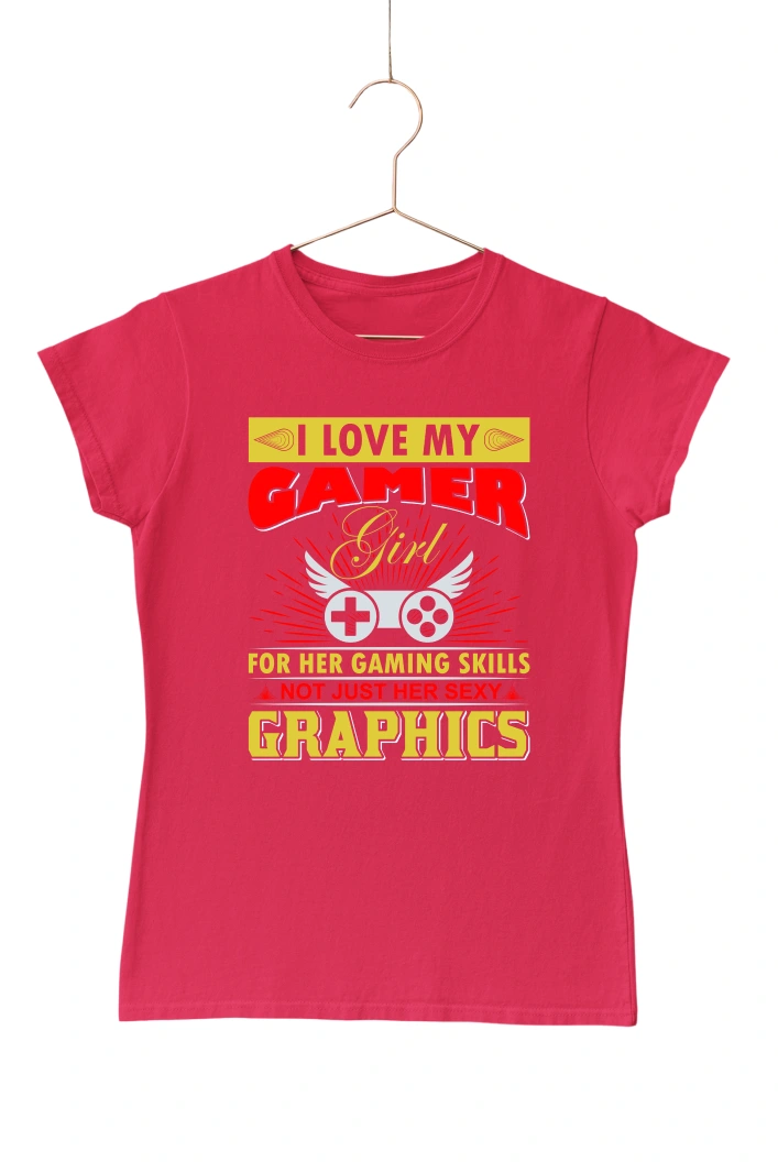 I Love My Gamer Women's Tshirt (Red, S)