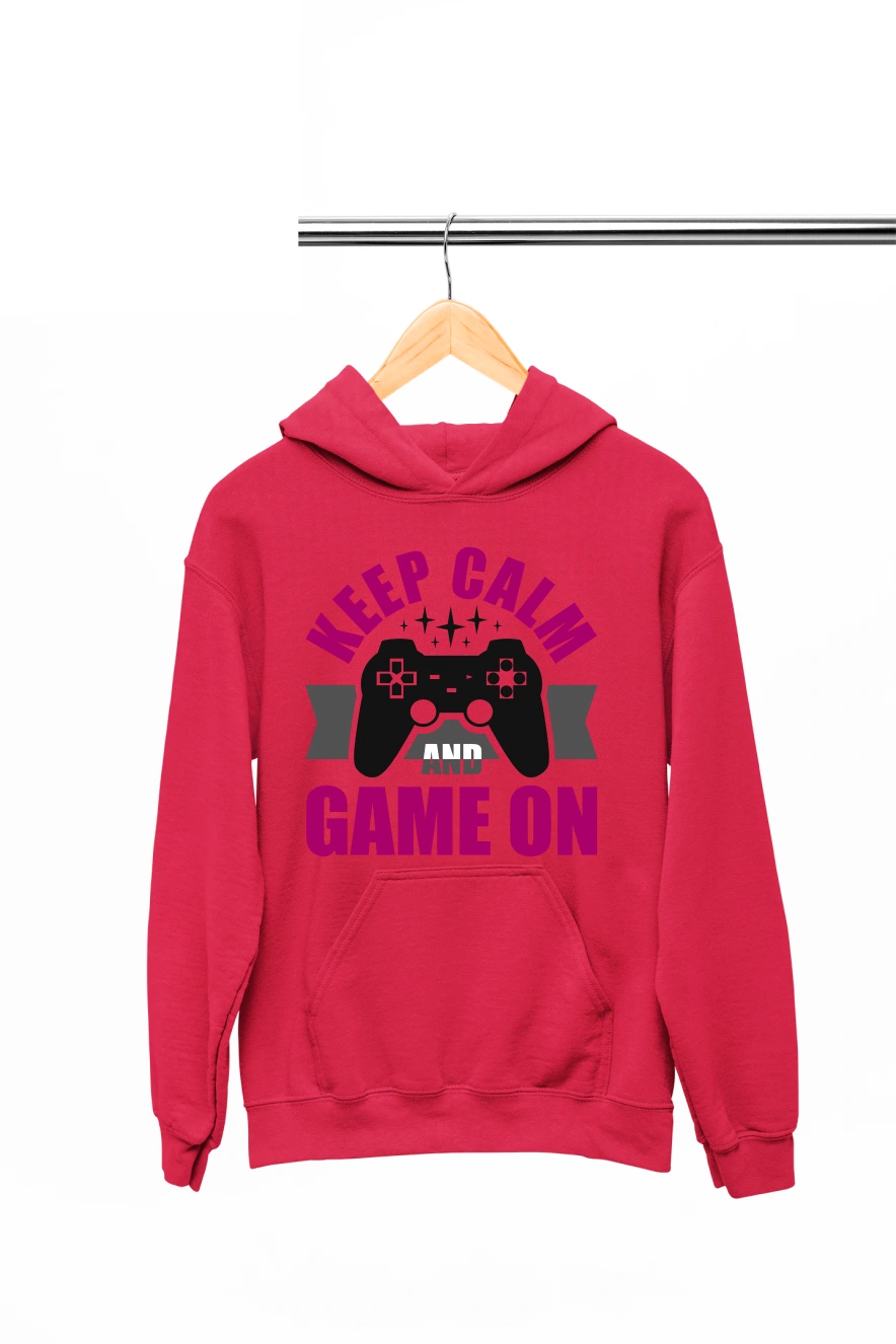 Keep Calm and Game On Hoodie (Red, S)