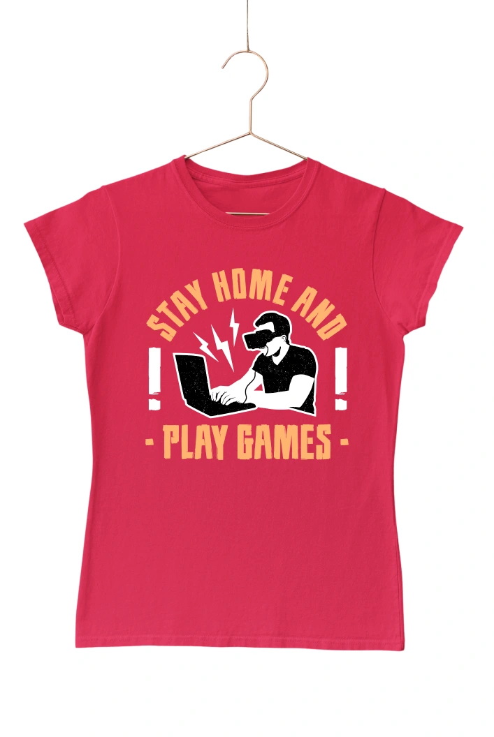 Stay Home And Play Games Women's Tshirt (Red, S)