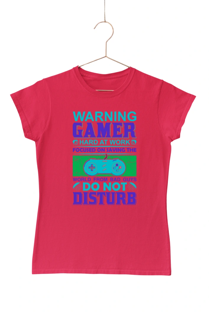 Warning Gamer Women's Tshirt (Red, S)