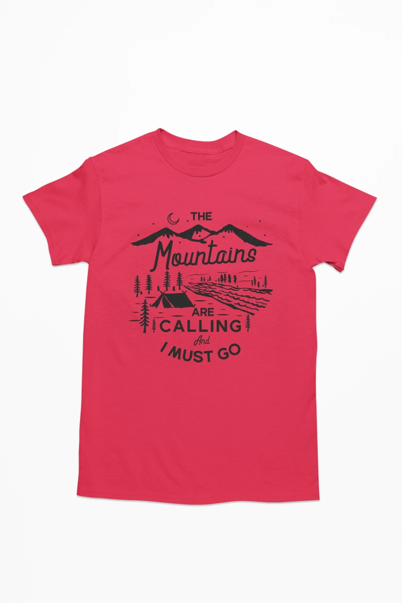 The Mountains are Calling and I Must Go Men's Tshirt (Red, S)