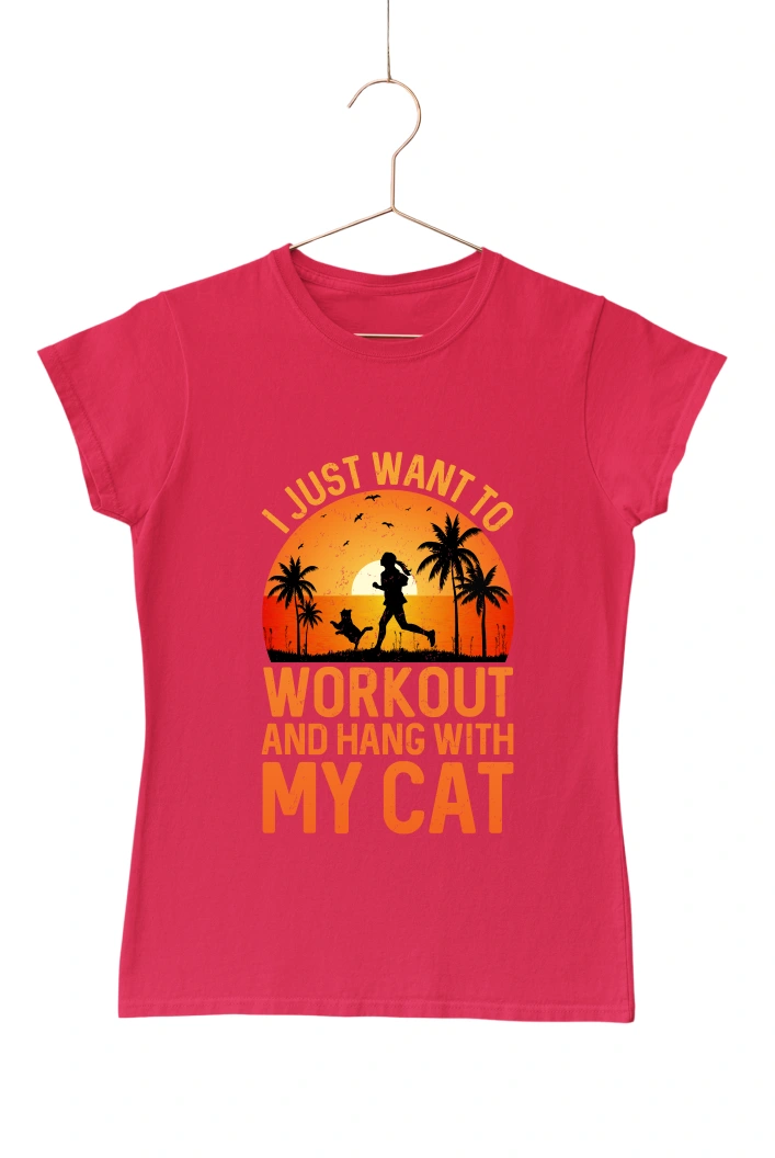 I Just Want to Workout and Hang with my Cat Women's Tshirt (Red, S)