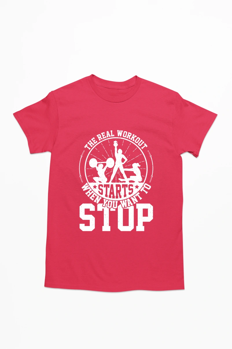 The Real Workout Starts When You Want to Stop Ver.2 Men's Tshirt (Red, S)