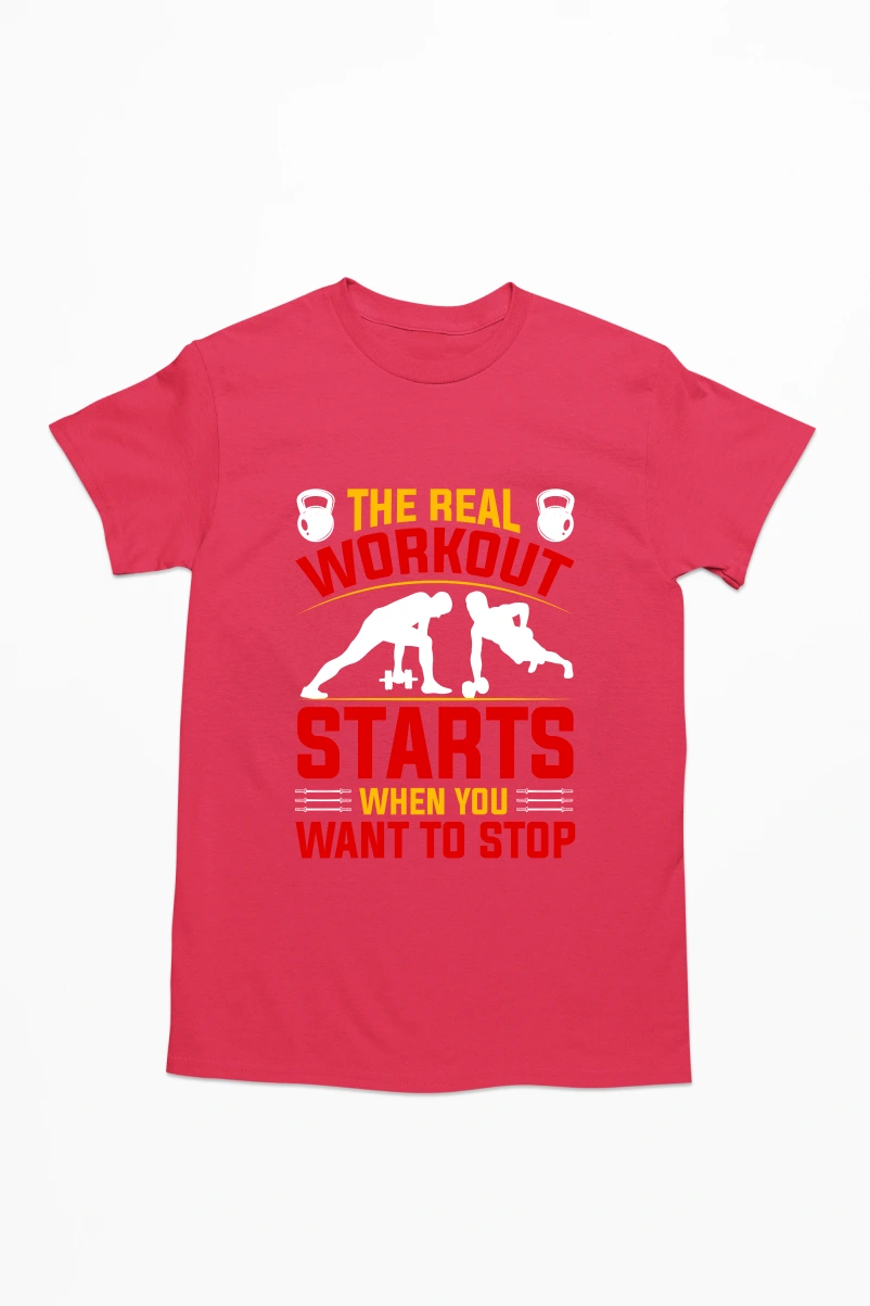 The Real Workout Starts When You Want to Stop Men's Tshirt (Red, S)
