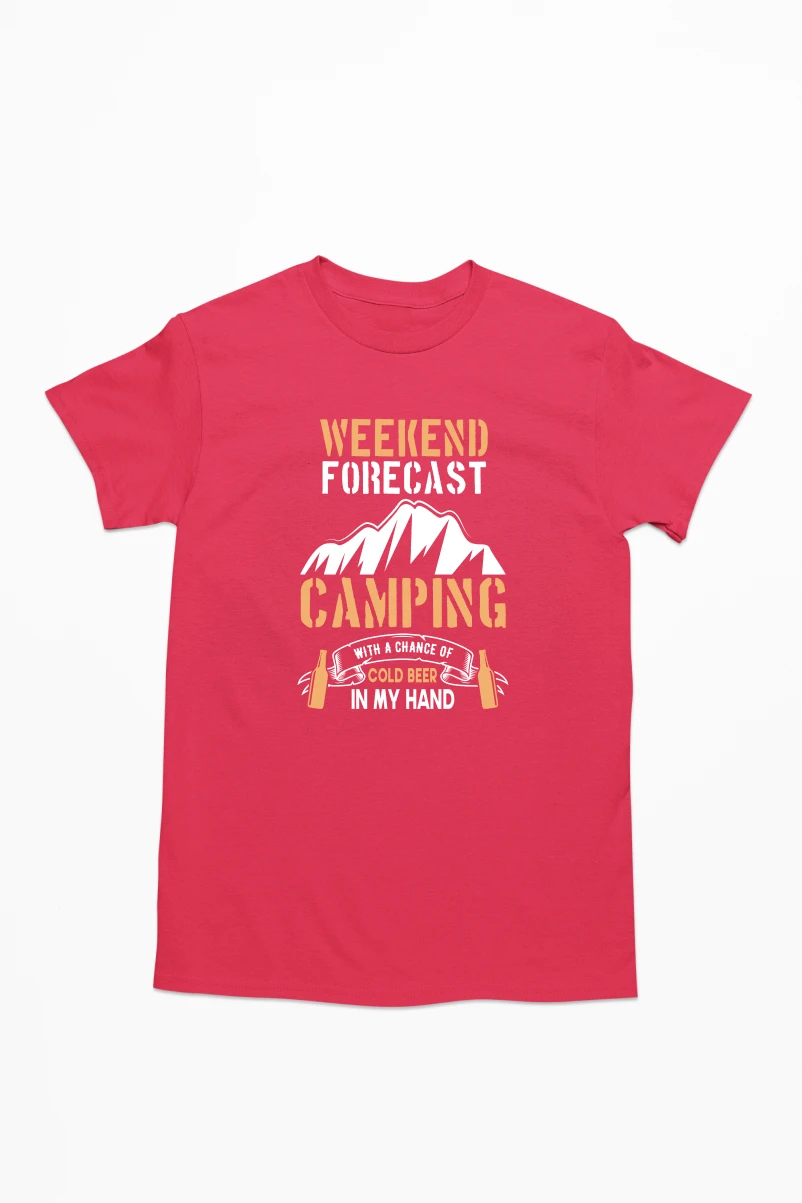 Weekend Forecast Camping Men's Tshirt (Red, S)