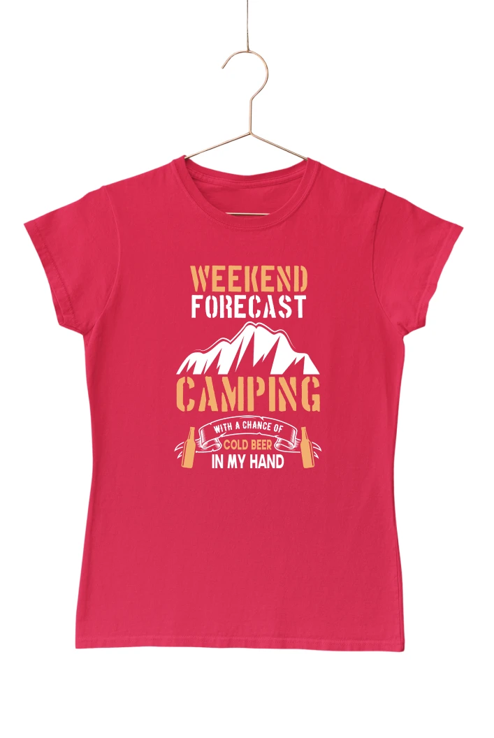 Weekend Forecast Camping Women's Tshirt (Red, S)