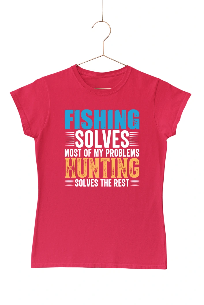 Fishing Solves Most of My Problems Women's Tshirt (Red, S)