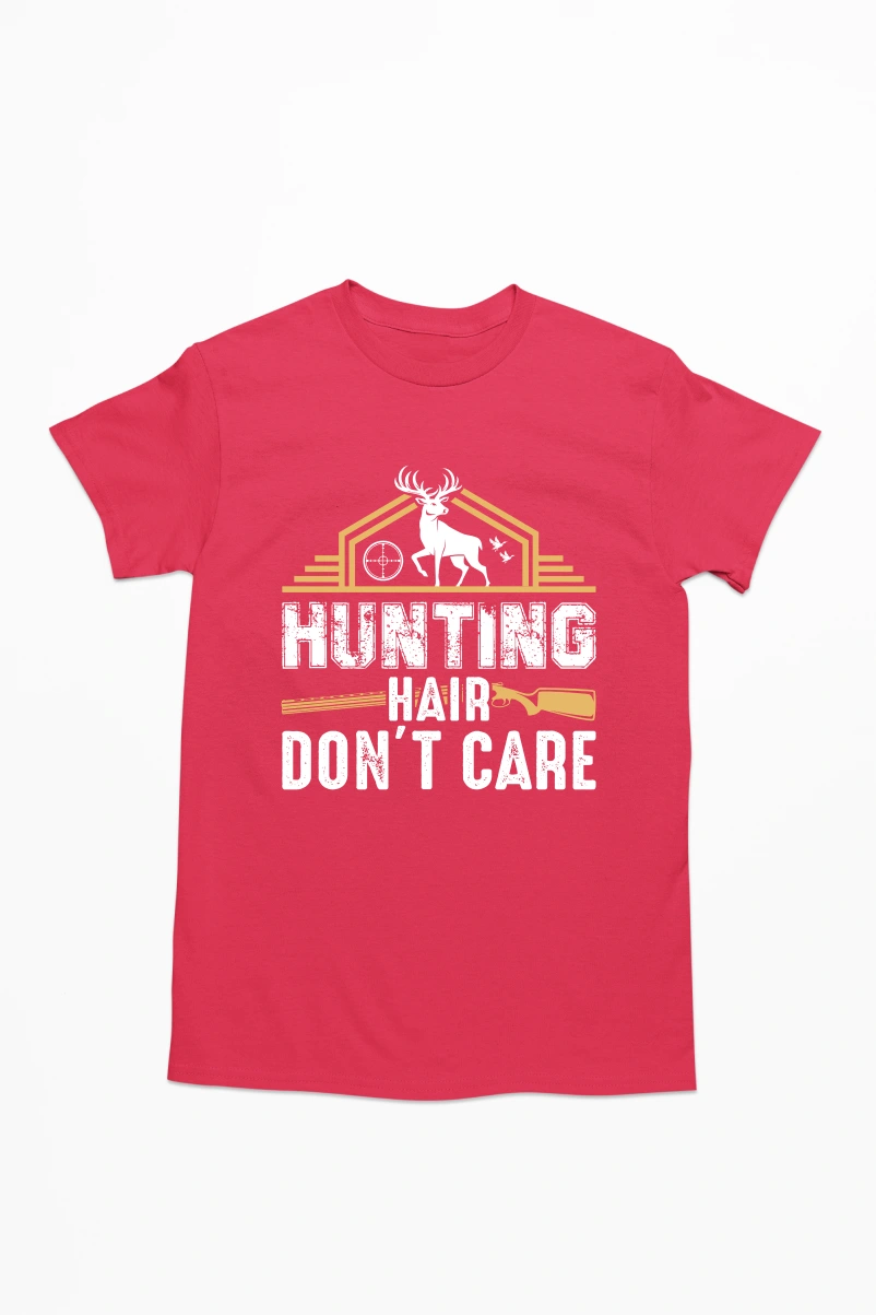 Hunting Hair Don't Care Men's Tshirt (Red, S)