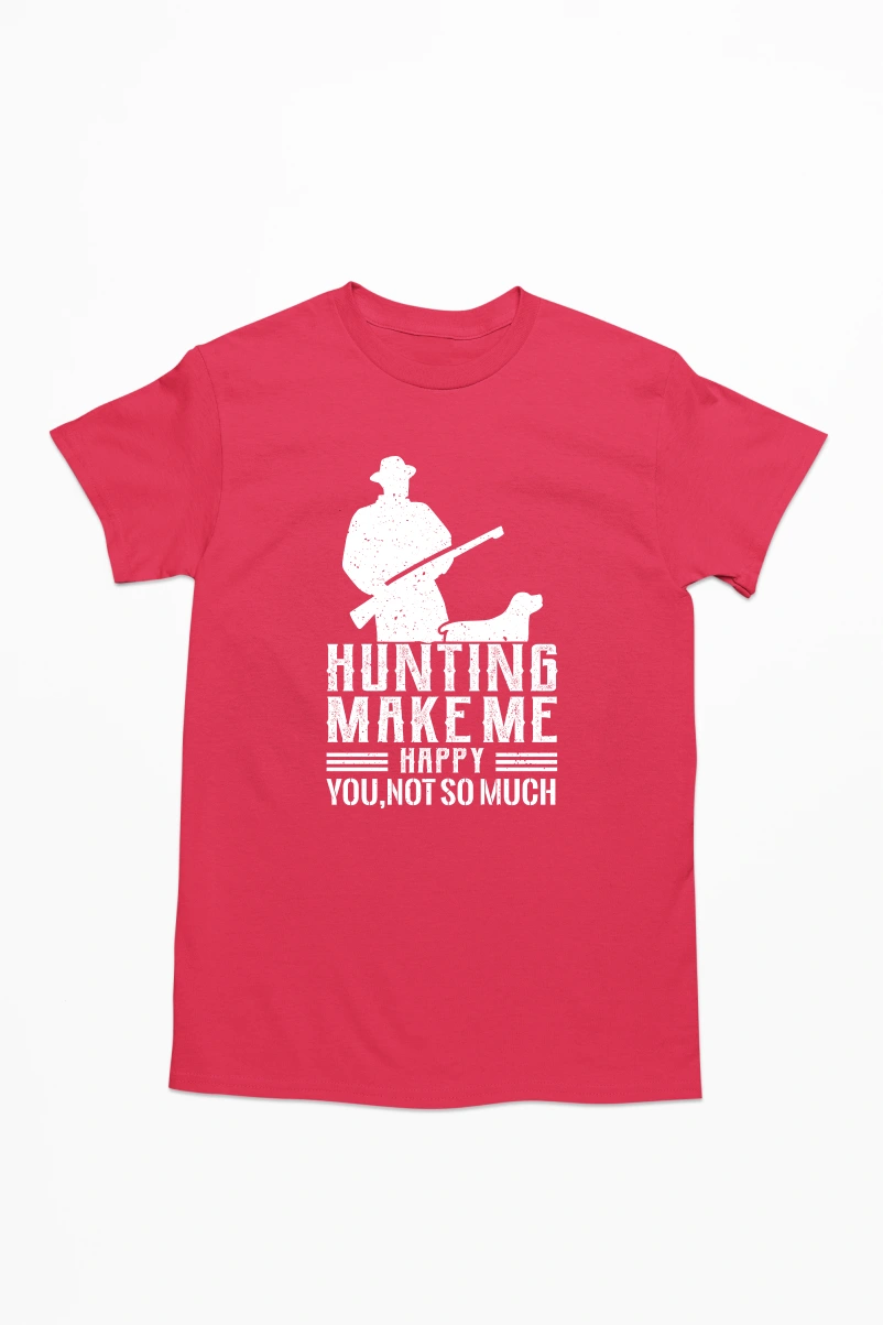 Hunting Make Me Happy Men's Tshirt (Red, S)