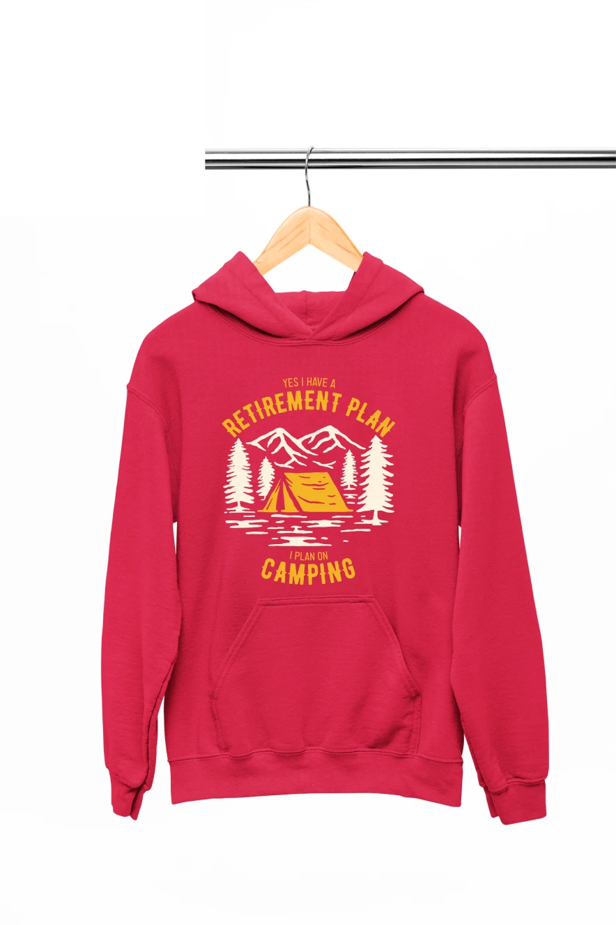 Yes I Have A Retirement Plan I Plan on Camping Hoodie (Red, S)