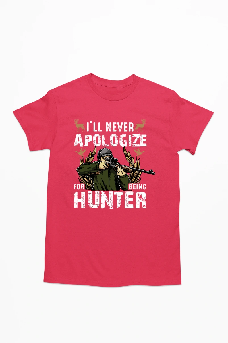 I'll Never Apologize for Being Hunter Men's Tshirt (Red, S)