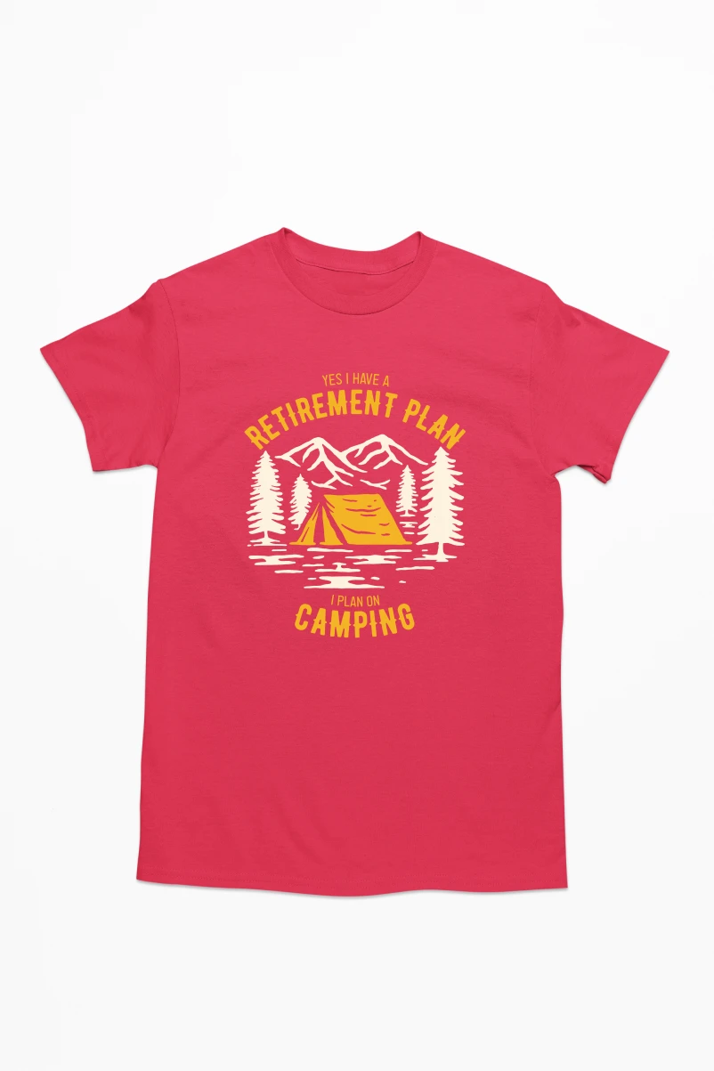 Yes I Have A Retirement Plan I Plan on Camping Men's Tshirt (Red, S)