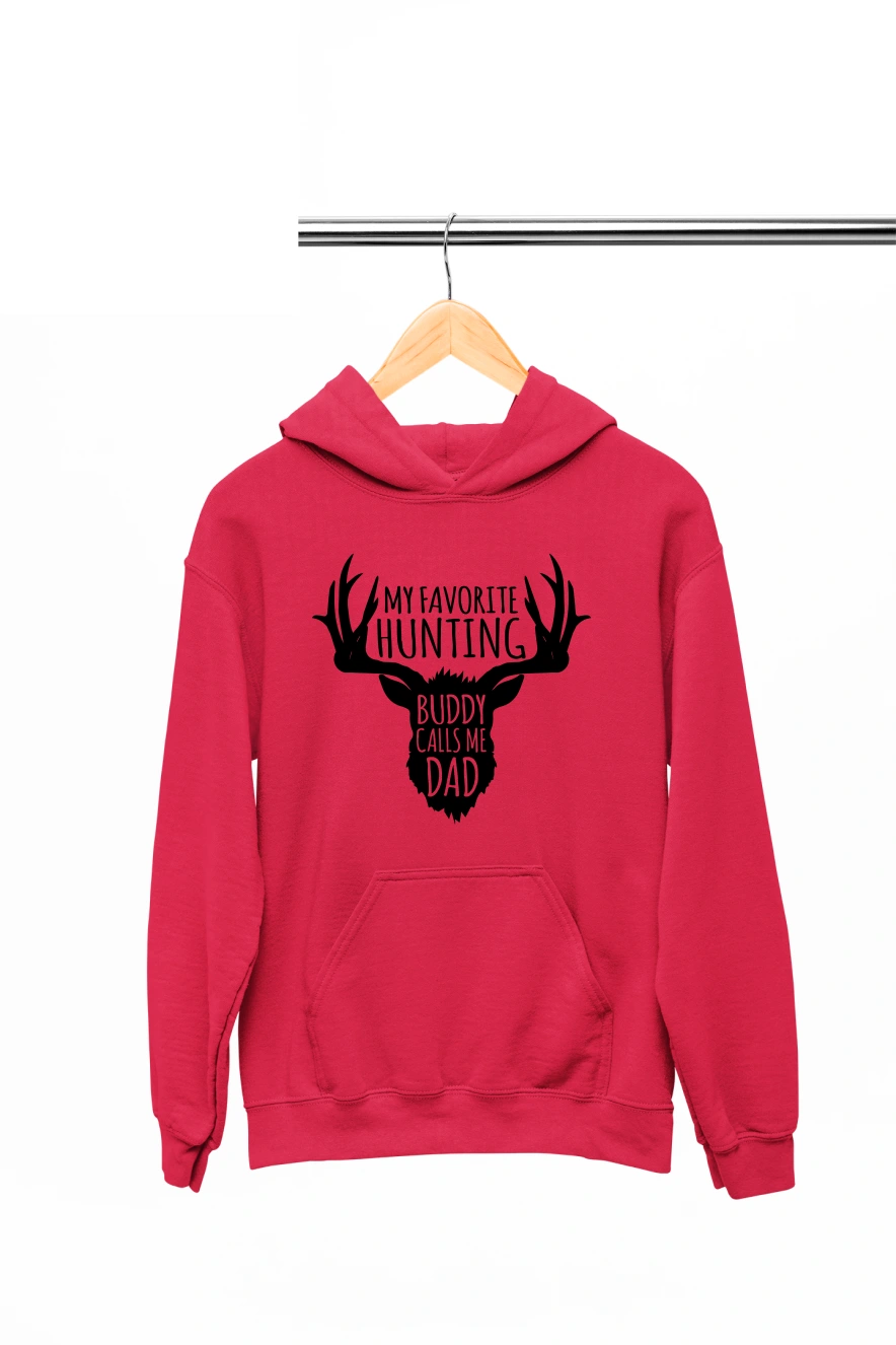 My Favorite Hunting Buddy Calls Me Dad Hoodie (Red, S)
