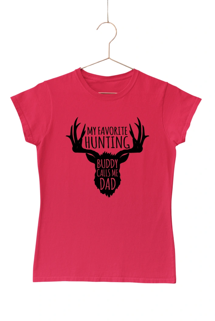 My Favorite Hunting Buddy Calls Me Dad Women's Tshirt (Red, S)